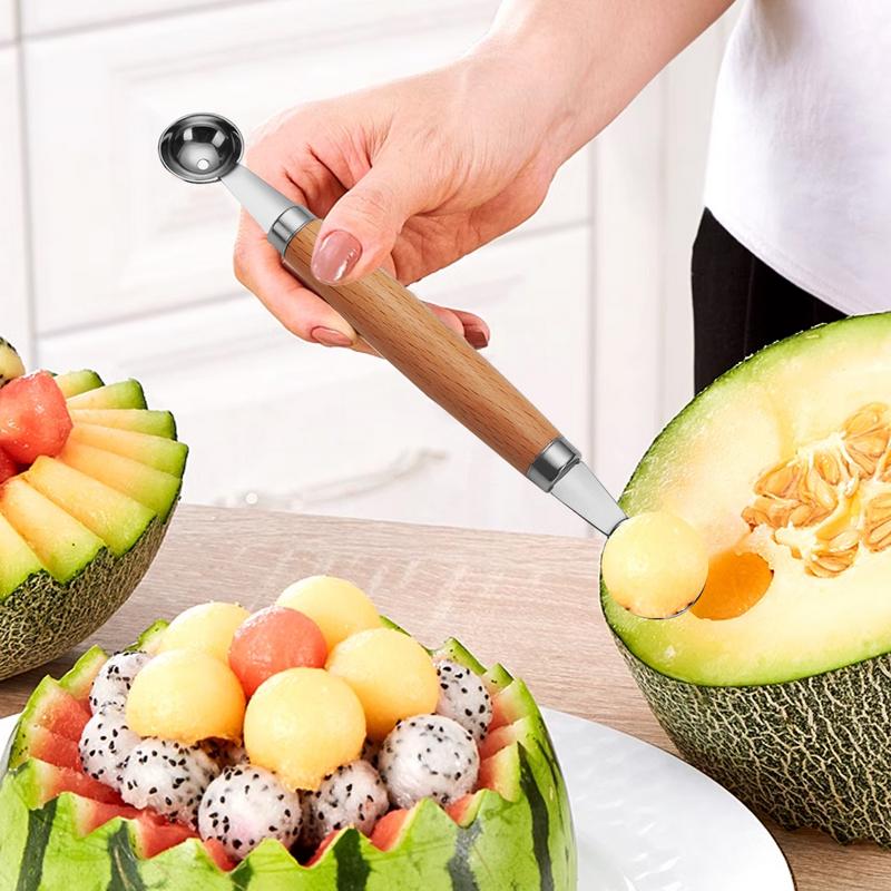 Watermelon Ball Scoop Fruit Spoon Ice Cream Sorbet Stainless Steel Double-end Cooking Tool Kitchen Accessories Gadgets