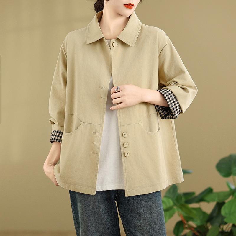 Real Shot Women’s Artistic Long Sleeve Lapel Jacket - 2026 Spring/Autumn Korean Style, Loose Fit, Plus Size, Casual and Versatile.