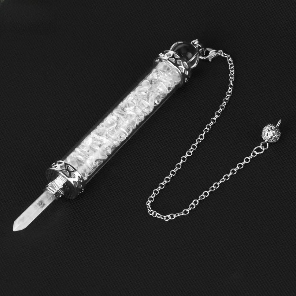 Crystal Stone Quartz Pendulum with Chain Pendant Design Wishing Bottle Pendulum Long Shape Clear Quartz Dowsing Pendulum