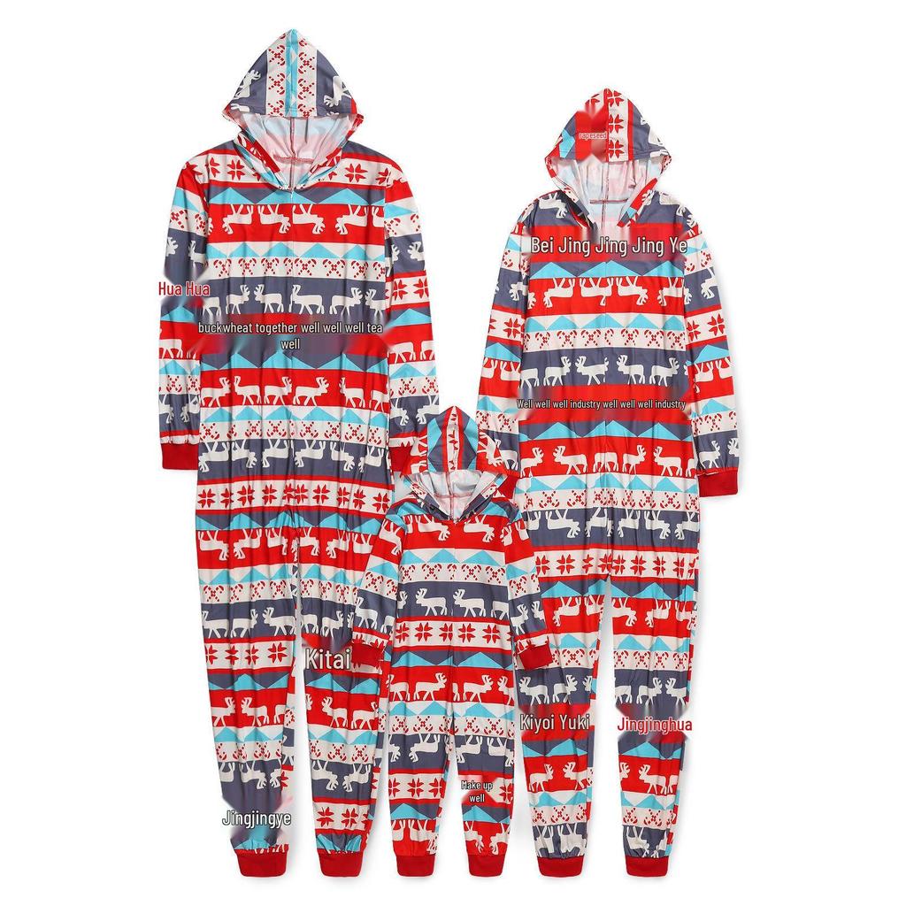 European & American Christmas Family Pajama Set - Print Top, Long Sleeve, Long Pants
