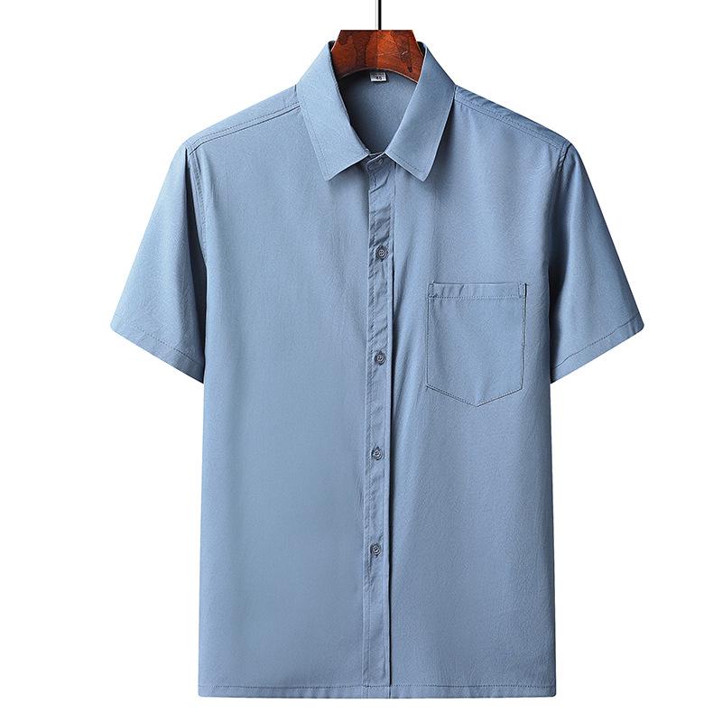 Men's Ice Silk Short-Sleeve Loose Lapel Shirt for Middle-Aged & Elderly