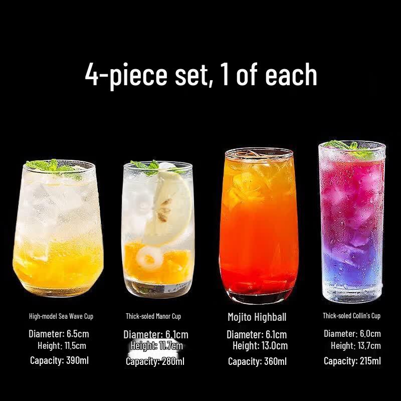 ZISIZ Transparent Glass Cocktail & Juice Tumbler Set