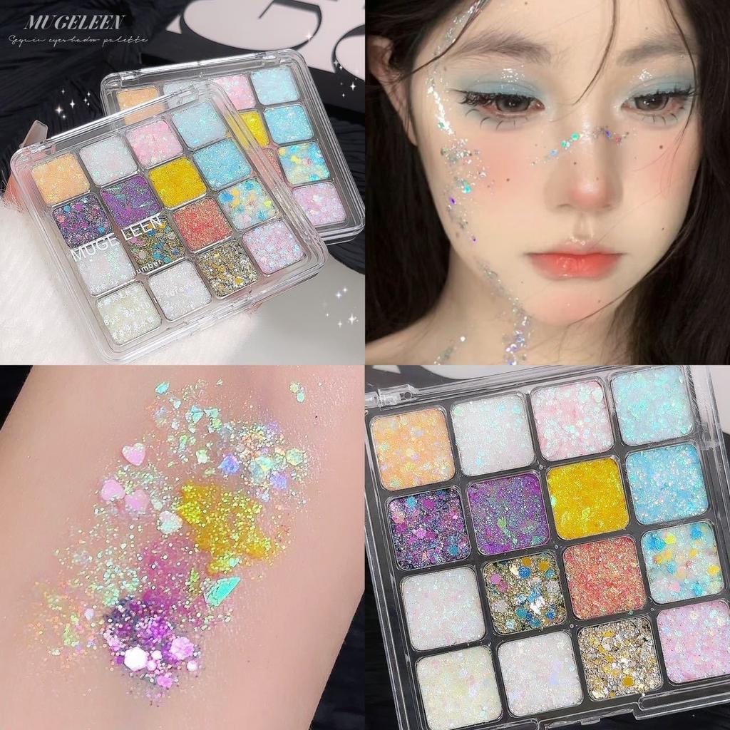 Shiny Sequins Flakes Eyeshadow Palette Self Adhesive Glitter Gel Hair Body Nail Blue Pink Yellow Sequin Gel Makeup Decoration