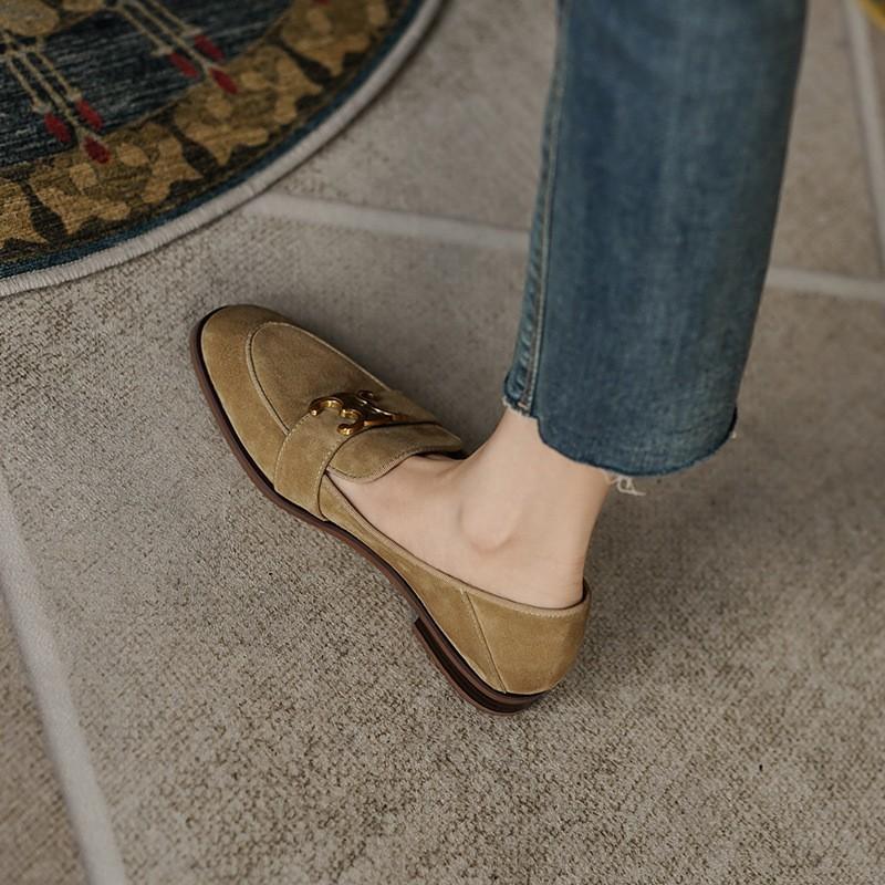 

инс держи это при себе! Французские ретро металлические пряжки лоферы на одной педали женские из мягкой кожи в британском стиле на плоской подошве одинарные туфли 40