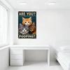 Vintage Metal Sign with Blue-Green Background Rusty Edges, 'ARE YOU?' 'POOPING?' Text & 3 Cartoon Cats, Playful Humorous Decor f