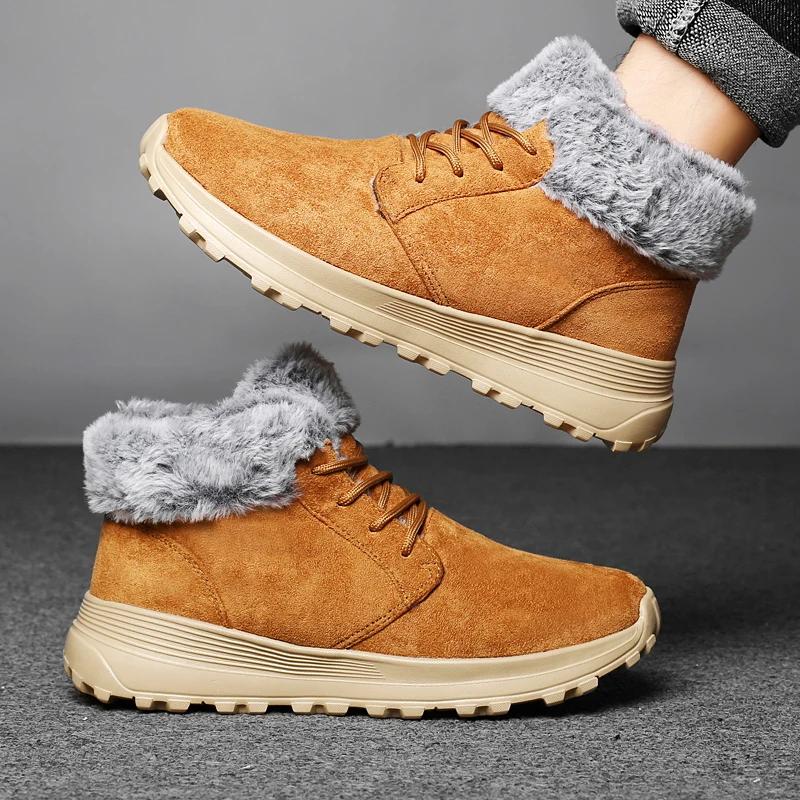 Winter Warme Herrenstiefel Neue Lässige Bequeme Strapazierfähige Herren Wanderschuhe Outdoor Große Größe Leder Rutschfest Herren Hohe Schneestiefel