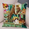Oil Painting Color Cat Cushion Cover Pillowcase Home Decor Cartoon Animal Sofa Pillowcase Pillowcase Aesthetics