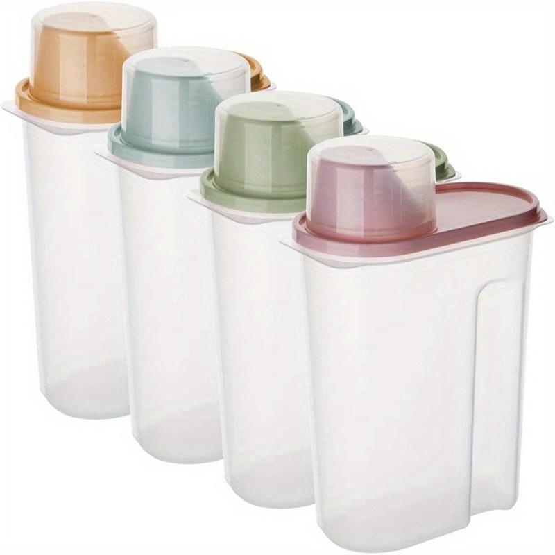 4pcs Airtight Cereal Storage Containers with Lids-Leak-Proof Plastic Food Canisters, Reusable Organizers with Measuring Cup