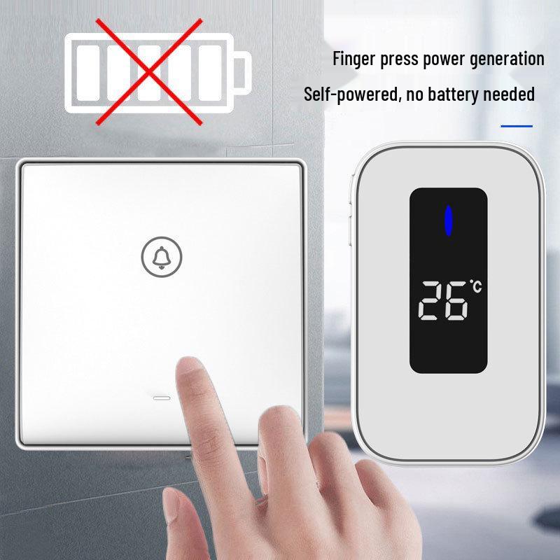 High-Volume Wireless Doorbell: Self-Powered, Long-Range, Smart Temp Sensor, Waterproof Pager White UK