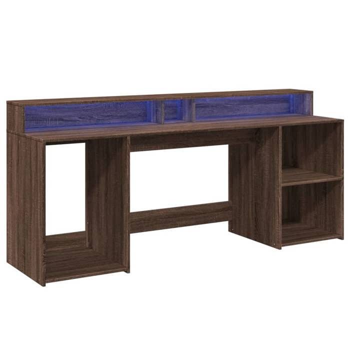 VidaXL Desk and LED Lights Brown Oak Engineered Wood, Writing Desk, Computer Desk, Home Office Desk, 3309444