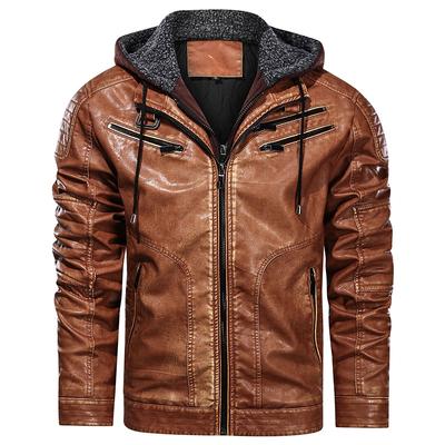 Men's Winter Leather Jacket Winter Casaul Thick Military Motorcycle Biker Faux Leather Jacket Coat with Removable Hood