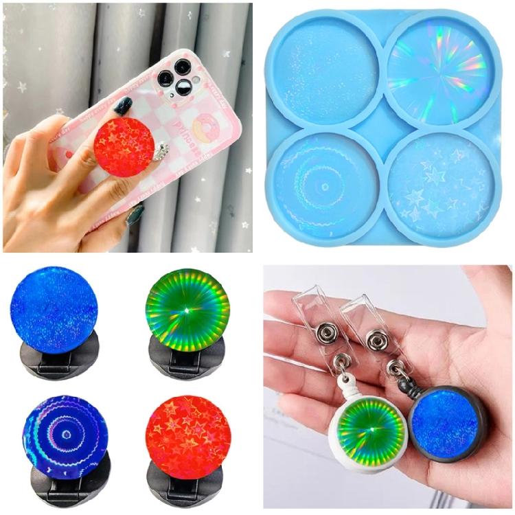 Phone Grip Silicone Mold Holographic Phone Holder Resin Mold Epoxy Jewelry Mold for Casting Badge Reel Keychain Hairclip