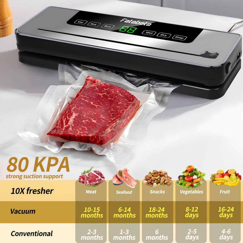 80KPa Powerful Vacuum Sealer – Multi-Functional Food Saver for Fresh & Liquid Foods, Includes 20 Bags, Fast Automatic Sealing Less
