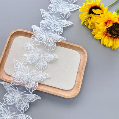 Eugen Garn Weißer Schmetterling Doppellagige Stickerei Spitze Kleidung Rock DIY Kopfschmuck Accessoires Spitze Perlen Barcode