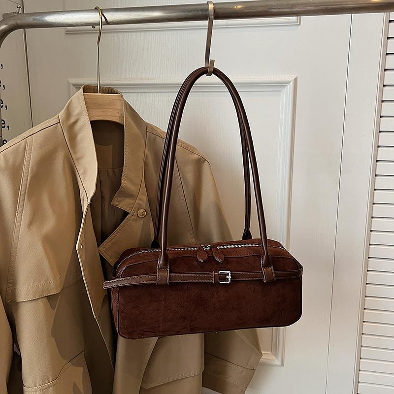 

Frosted cowhide bowling bag women s high-end leather niche medieval underarm bag suede shoulder handbag кофейный