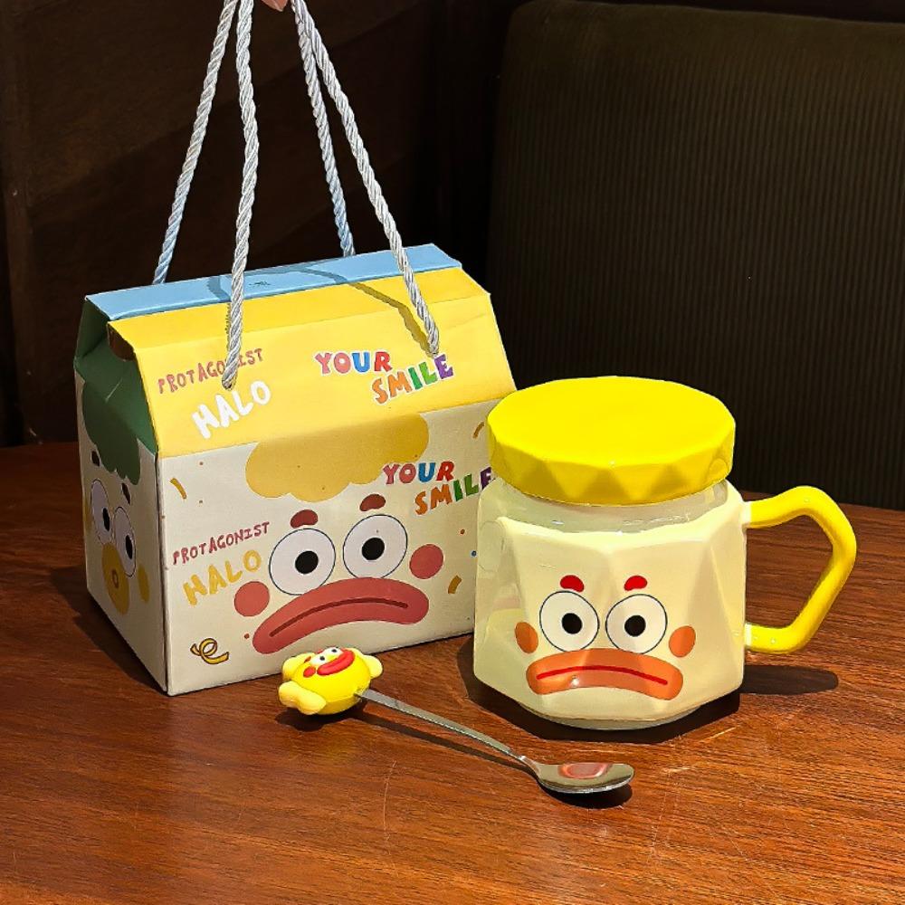 

New 480ML Ceramic Drinking Cup Ring-shaped Cute Water Cup Clownfish With cover Mug 480ml жовтий