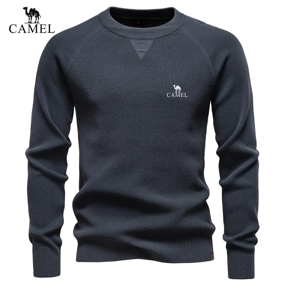 CAMEL 2026 Autumn and Winter Embroidery New Round Neck Fashionable Solid Color Sweater Men s High-quality Business Casual Knitted Men s Sweater S