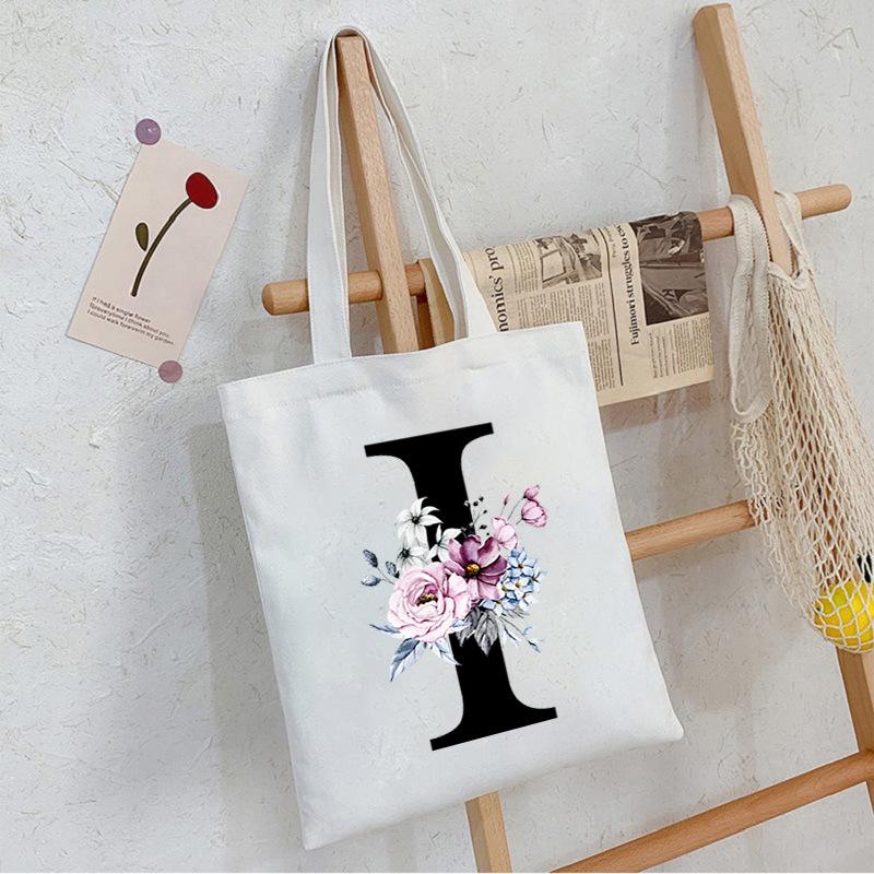 Alphabet24 Letter Print Student Portable Canvas Bag Tote Bag Large Capacity Messenger Bag