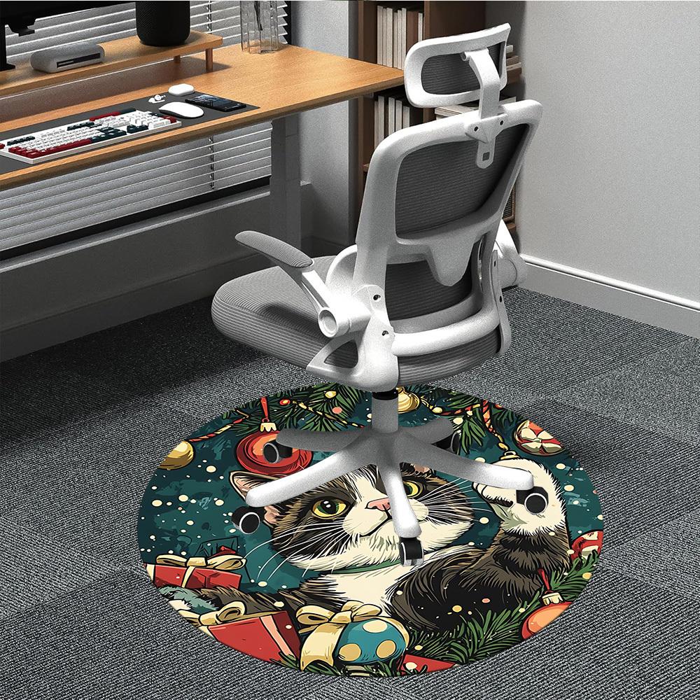 1pc Christmas Cat Decorations Carpet for Office Non Slip, Round Carpet, Soft & Comfortable, Carpet for Office, Lightweight Round Floor Mat