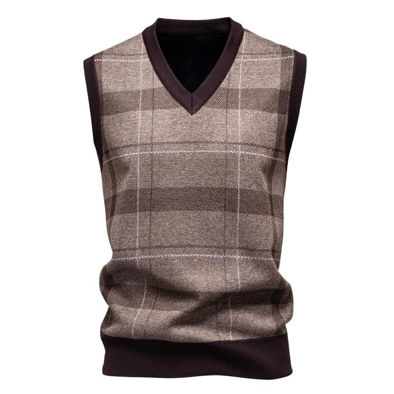Men's V-neck Knitted Sweater Warm Autumn Winter Diamond Grid Twisted Flower Casual Fashion Versatile Knit Top