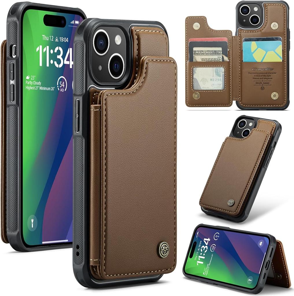 IPhone Wallet Protective Case with Card Holder, RFID Shielding, Men's and Women's Shock-absorbing Leather Bracket, Durable Protective Phone Case