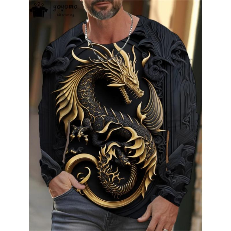 T-Shirt mit Drachen-Grafik, Herrenbekleidung, T-Shirt für Männer, atmungsaktiv, lässig, langärmelig, Modedesigner-T-Shirt, Tops, T-Shirts