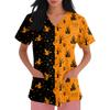 Women's short-sleeved Halloween print V-neck pocket protective work shirt
