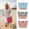 Striped Beach Tote Bag Canvas Foldable Travel Handbag Large Capacity Zipper Gym Grocery Vacation Bags