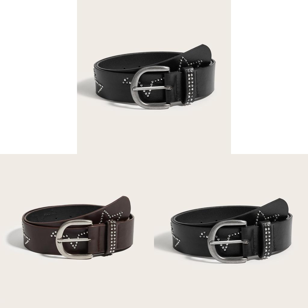 Punk Star Shape Alloy Buckle Pu Leather Belt For Casual Outdoor Wear