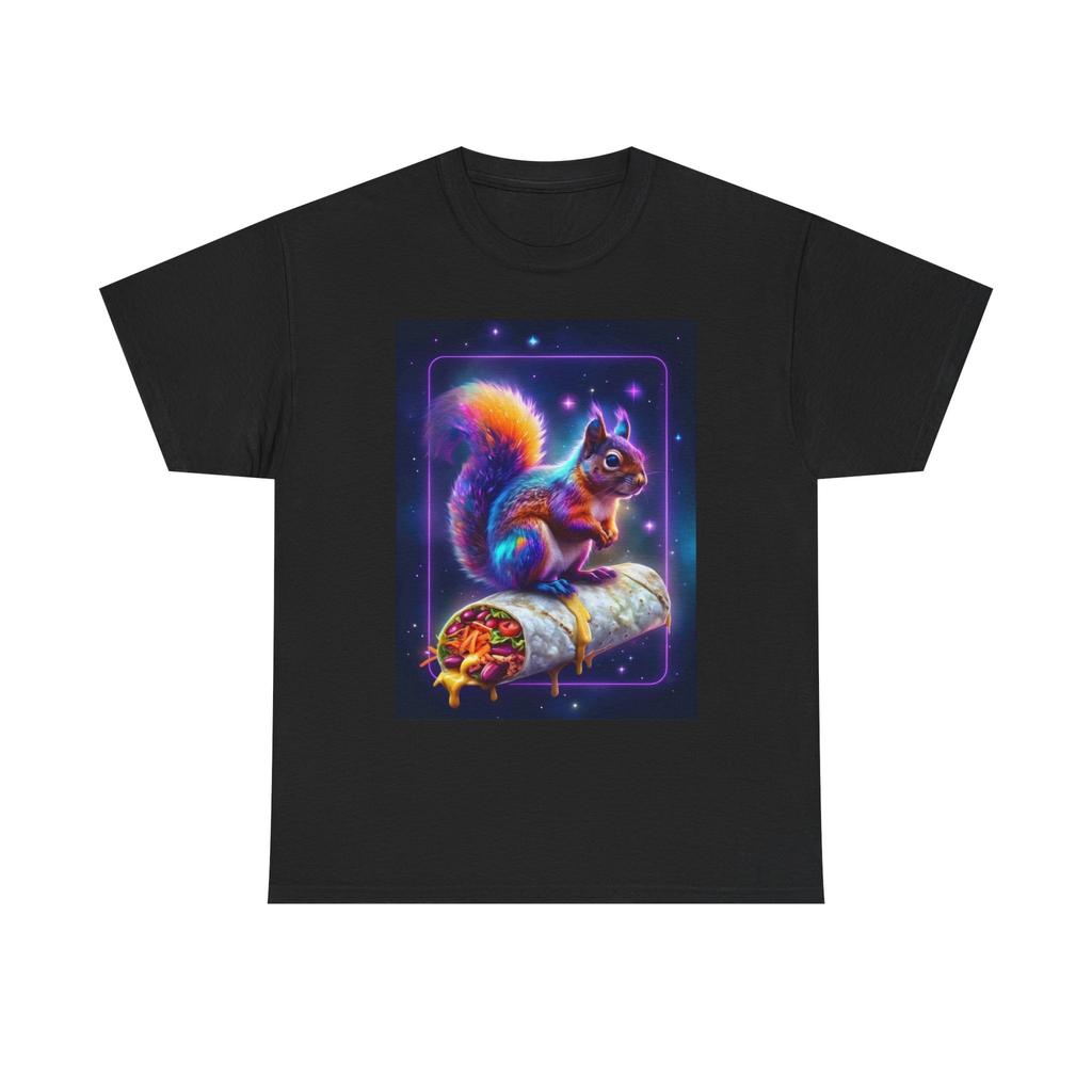 Space Squirrel Tee Cosmic Animal Shirt Galaxy Burrito T-Shirt Unisex Cotton Top,