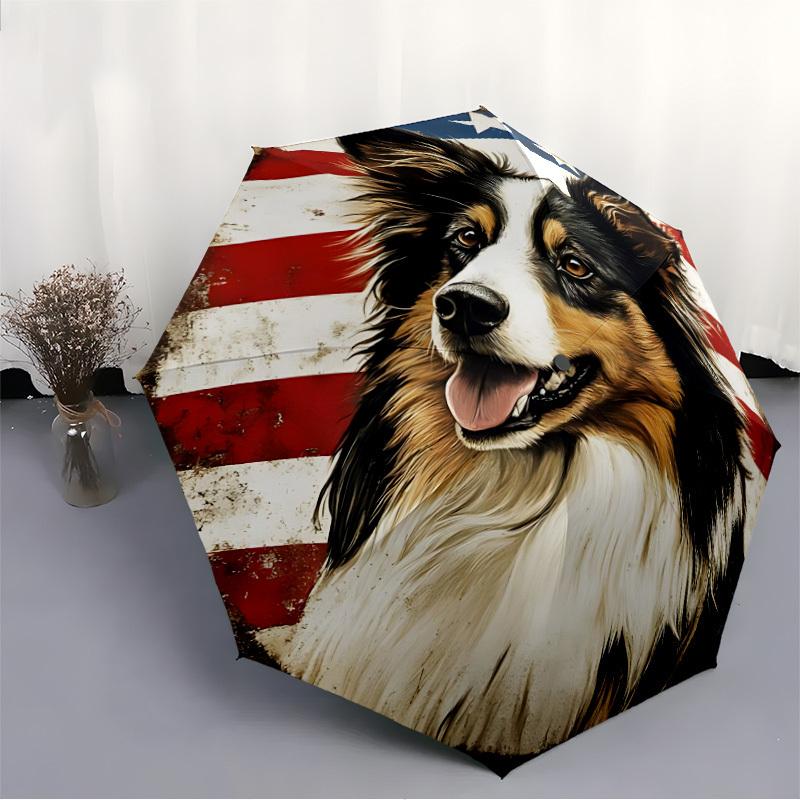 1pc Patriotic Dog Automatic Folding Umbrella, Sturdy And Durable Automatic Folding Umbrella with 8 Ribs, Convenient for Outdoor Use058