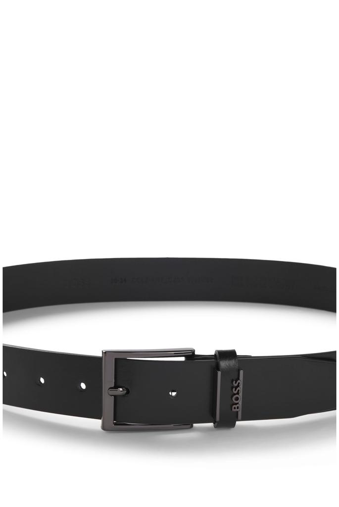 [BOSS] Italian Leather Belt, Satin Gunmetal, Metal Parts, Men's, Size 90, Black