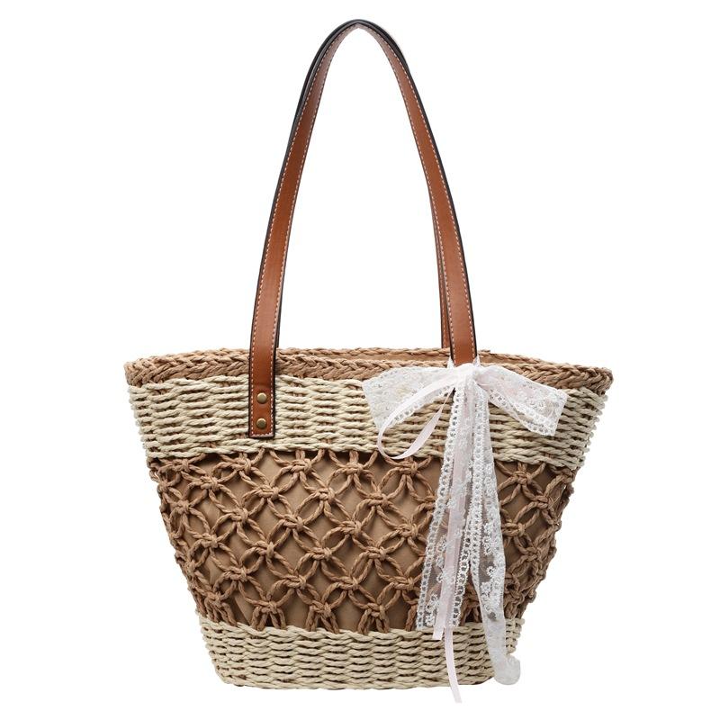 

Lazy wind hand-held straw woven bag women s literary weaving large-capacity bag casual hollow one size fits all хаки