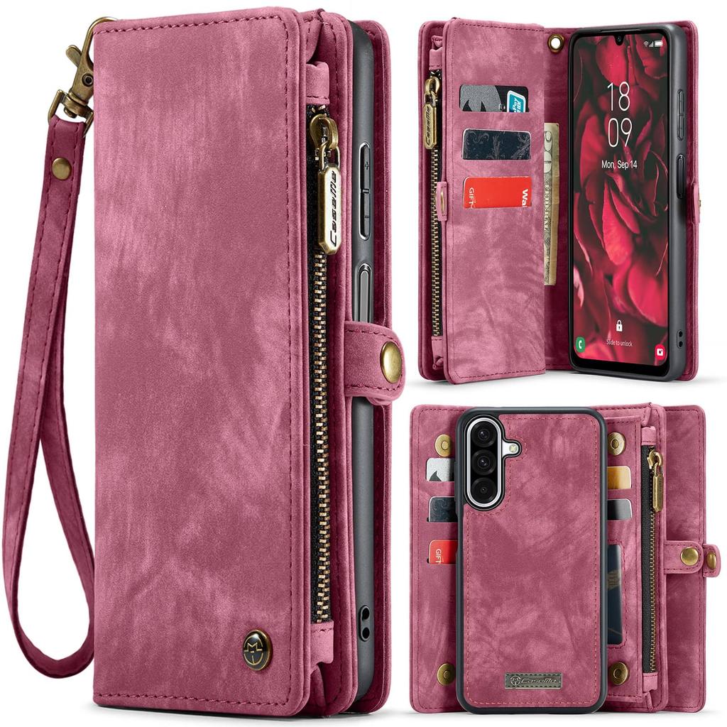 For Samsung Galaxy A17 Magnetic Wallet Case Compatible with Magnetic with RFID Blocking Zipper & Card Holder Strap Detachable