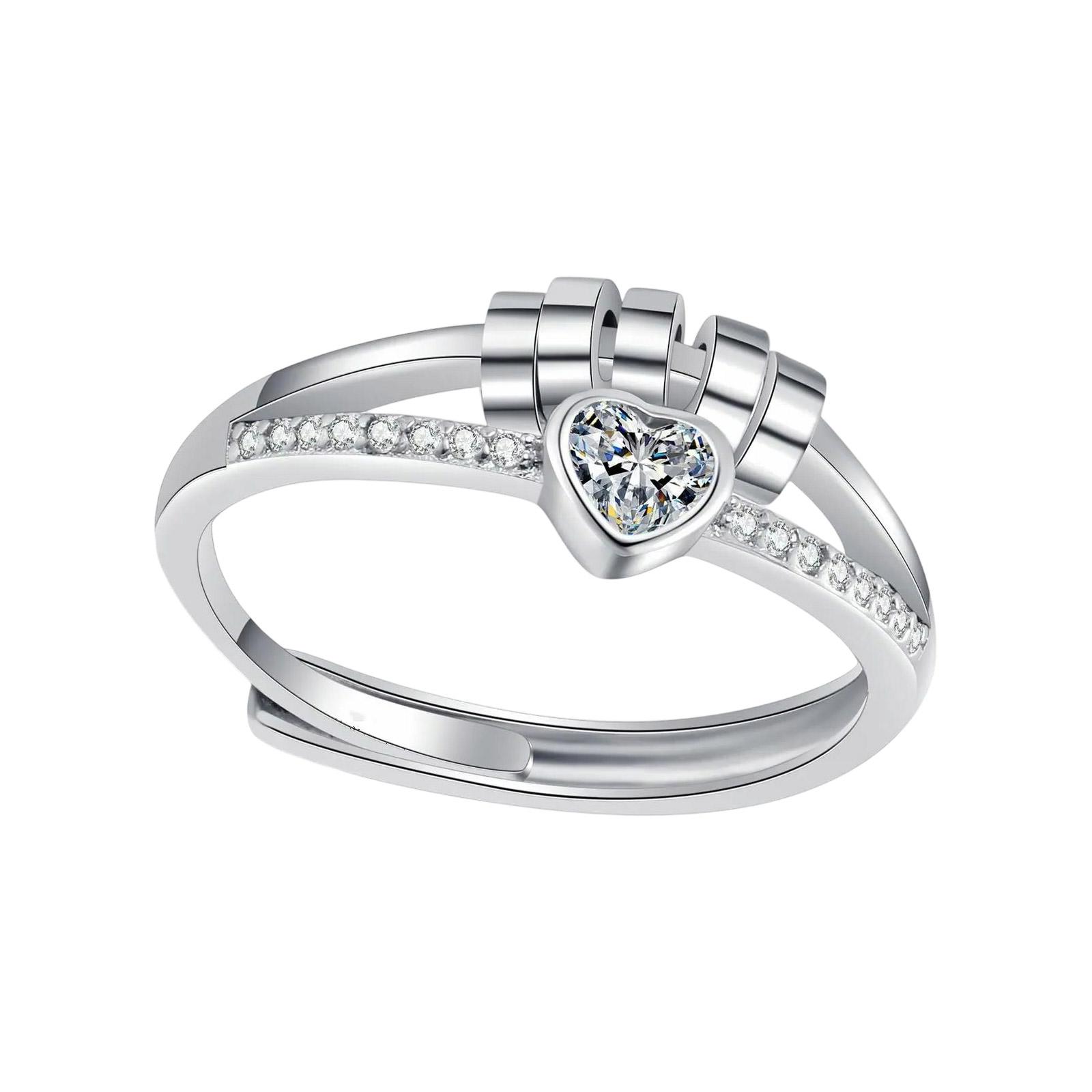 

Sturdy Brass Anxiety Rings 14K Gold Plated Heart Designs with Cubic Zirconia Spinner Bead Portable for Stress Relief белый