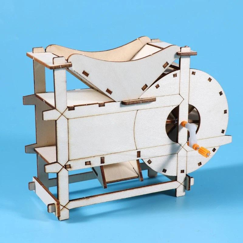 1 Set Wooden Winnowing Machine Diy Science Experiment Physical Model Stem Kit Handmade Assembly Craft Kids Educational Toy