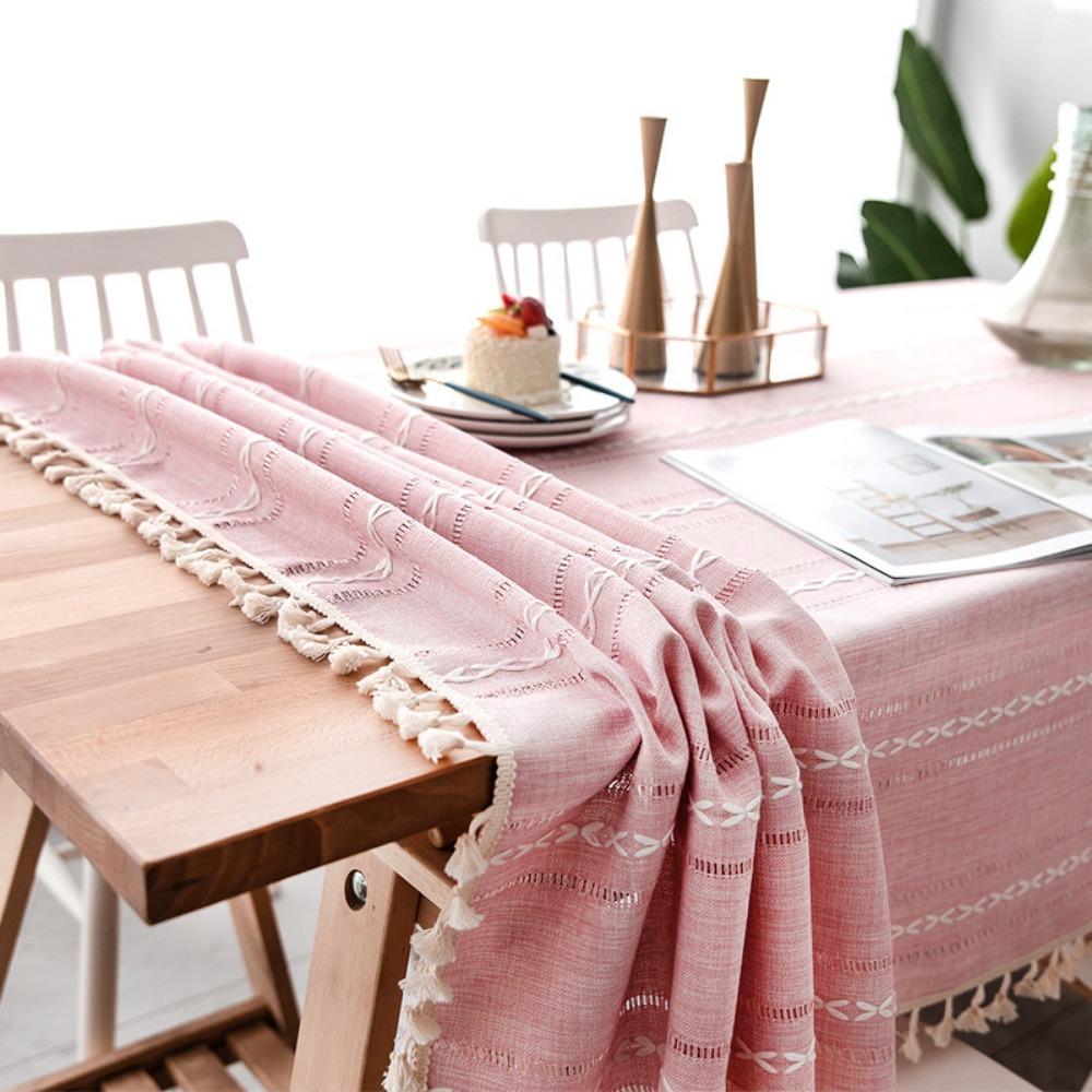Nordische Tischdecke aus Baumwolle und Leinen zum Liegenlassen Luxustisch Einfarbig Esstischtuch