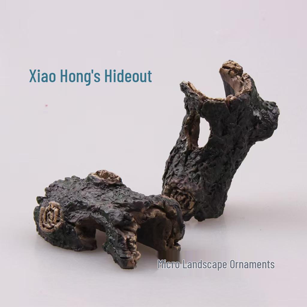 Ornament Mikrokrajobraz z Kory i Mchu: Żywiczna Dekoracja do Akwarium i Kryjówka dla Krewetek Rękodzieło, Idealna również do Domku dla Chomika.