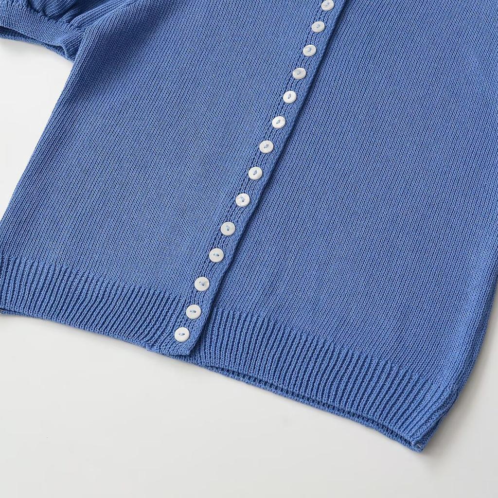 European and American Style, New Women's Clothing, Foreign Style, Round Neck Bubble Sleeve Knitted Jacket 5802005