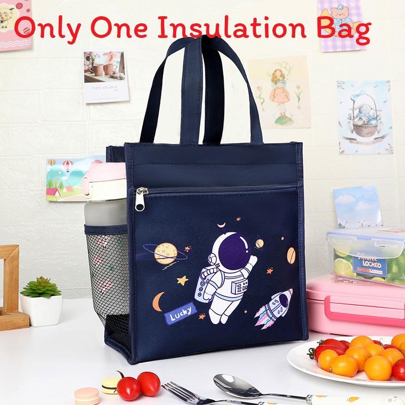 Cartoon Canvas Lunch Bag With Material For Kids School Snack Organizer