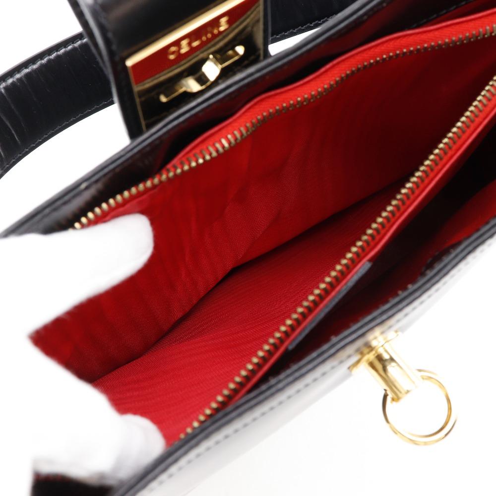 CELINE logo Shoulder Bag vintage black Calfskin Women Used