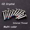 2X 2mm Multicolour Crystal Internal Thread Labret 6mm - 12mm Steel Ring Bar Ear Tragus Monroe Lip Stud Piercing