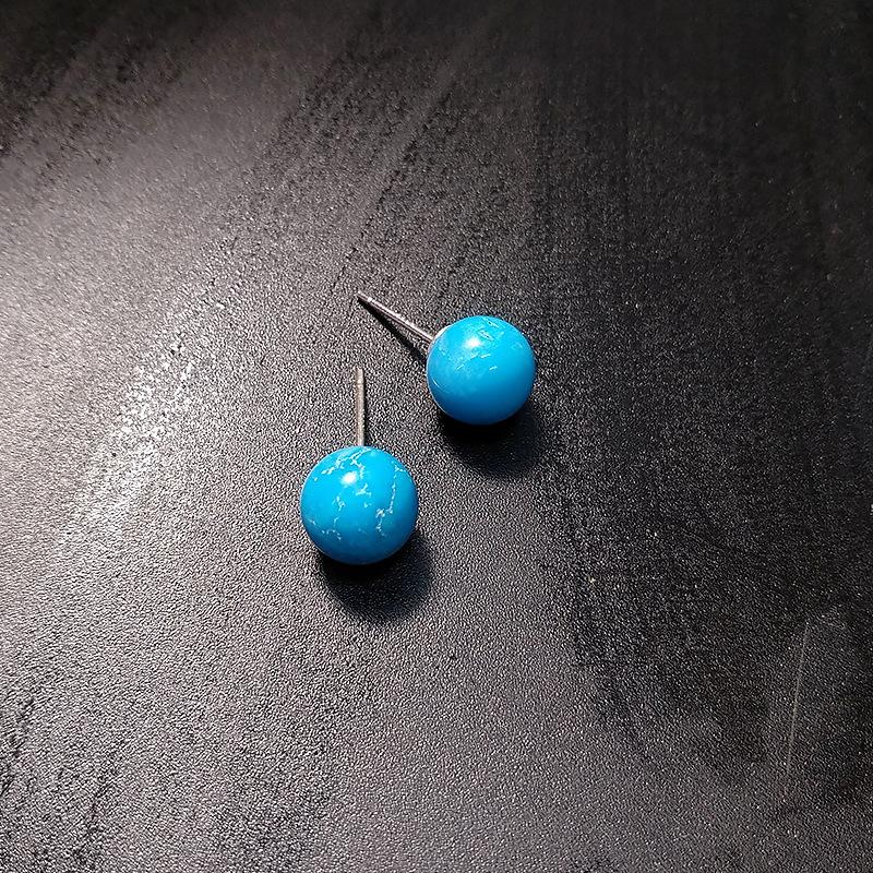 Raw Ore 8.0 Turquoise Stud Earrings Pure Simple Round Blue Earrings Unisex