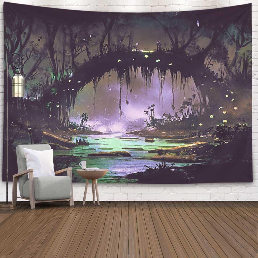 VIKAMA Forest Mist Tapestry Misty Mountain Forest Wall Hanging Bedroom Living Room Guesthouse Wall Decoration