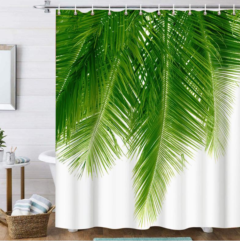 

3D Shower Curtain Tropical Plants Palm Tree Birch Printed Waterproof Polyester Fabric Bath Curtains For Bathroom With Hooks W60H190(CM)-1 Pcs
