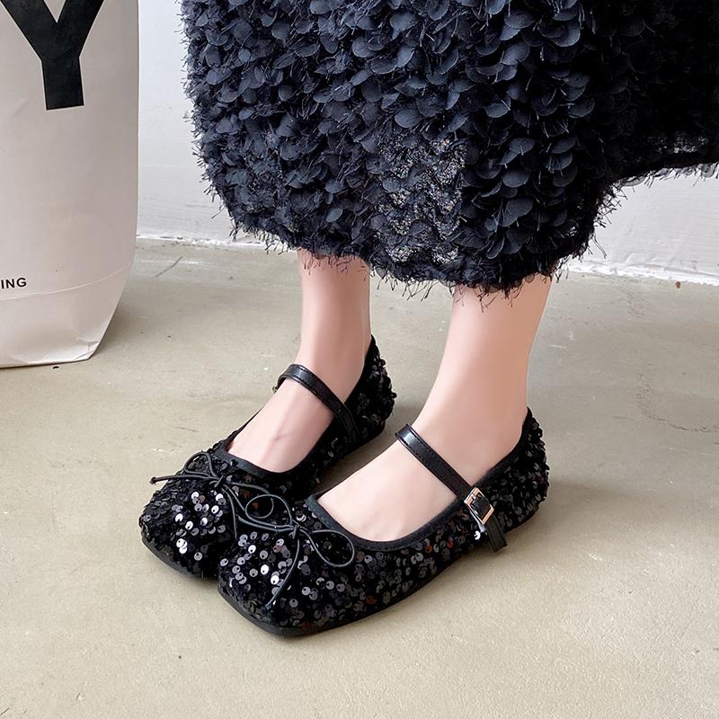 Fashion Women's Buckle Single Shoes Spring New Soft Soled High-quality Casual Shoes Lightweight Designer Sequin Bow Trendy Flat Shoes