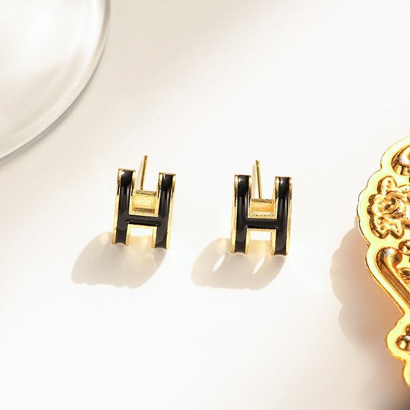 Minimalistische Stud Oorbellen met Letter H en Druipolie voor Dames Licht Luxe Mode Sieraden