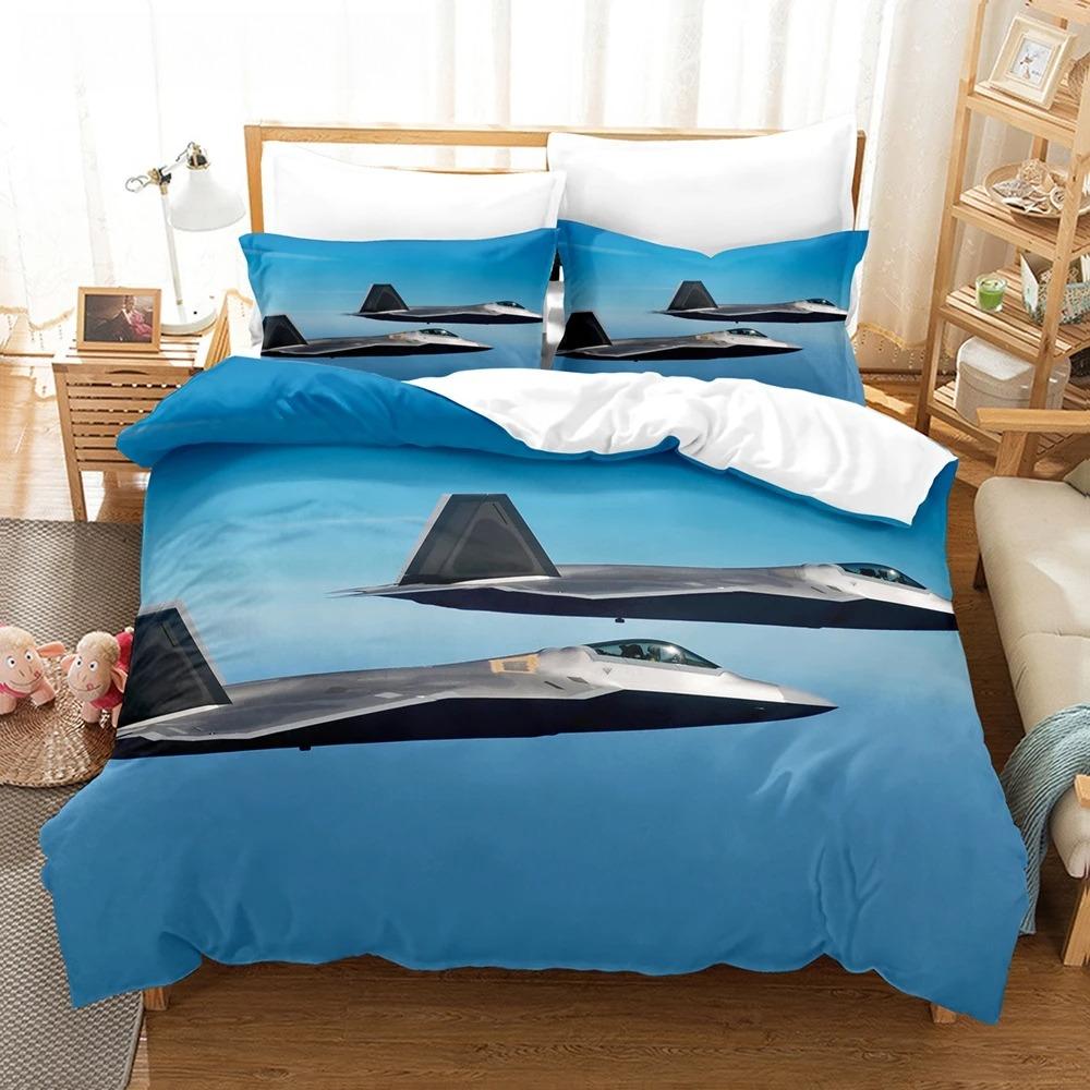 Fighter Fire King Queen pilns segas pārvalks Foršs lidmašīnas gultas veļas komplekts Militārais ventilators Segas pārvalks Sarkans Melns Poliestera segas pārvalks