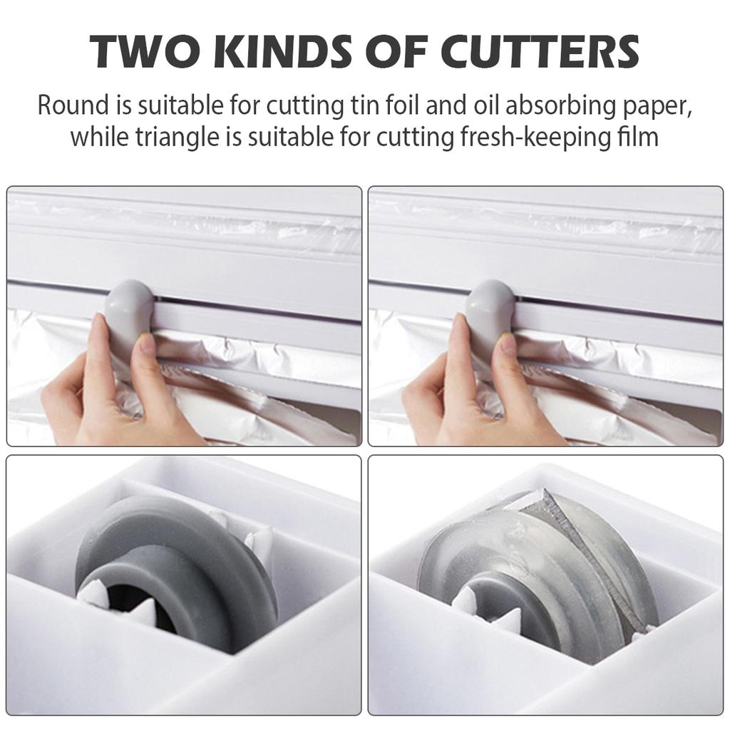 Multi-function Kitchen Storage Shelf Wrap  Triple Roll Paper Dispenser Tin Film Towel Holde Plastic Belt Cutter Wrap Film Cutter