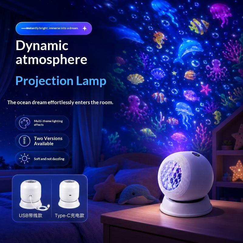 Led Starry Ocean Projection Light 360°Rotating Dynamic Night Light Usb Plug-In Creative Birthday Gift For Preferred Bedroom Lamp